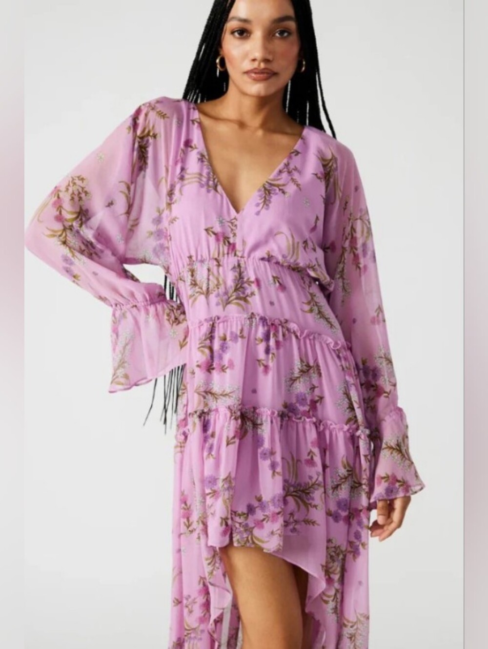 Steve Madden Lavender/pink Sol Floral High-Low Tiered Maxi Dress NWT,Size Large
